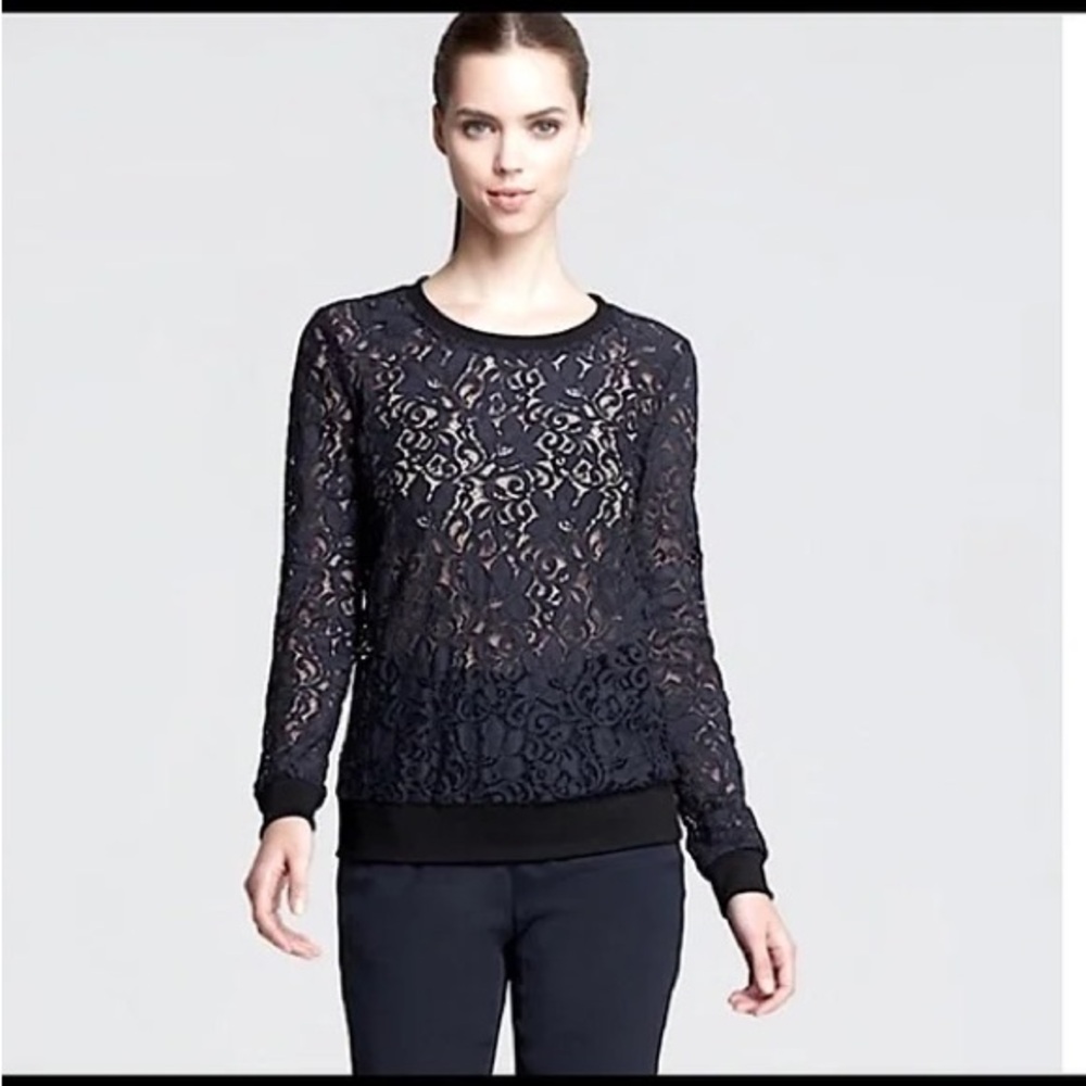 Theory Jaidyn Sheer Lace Long Sleeve Blouse
